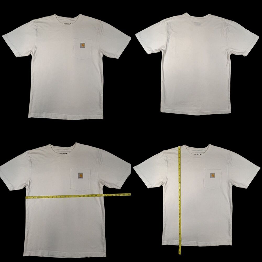 Carhartt T-Shirt Mens Small White Loose Fit Logo Pocket Casual Workwear Western